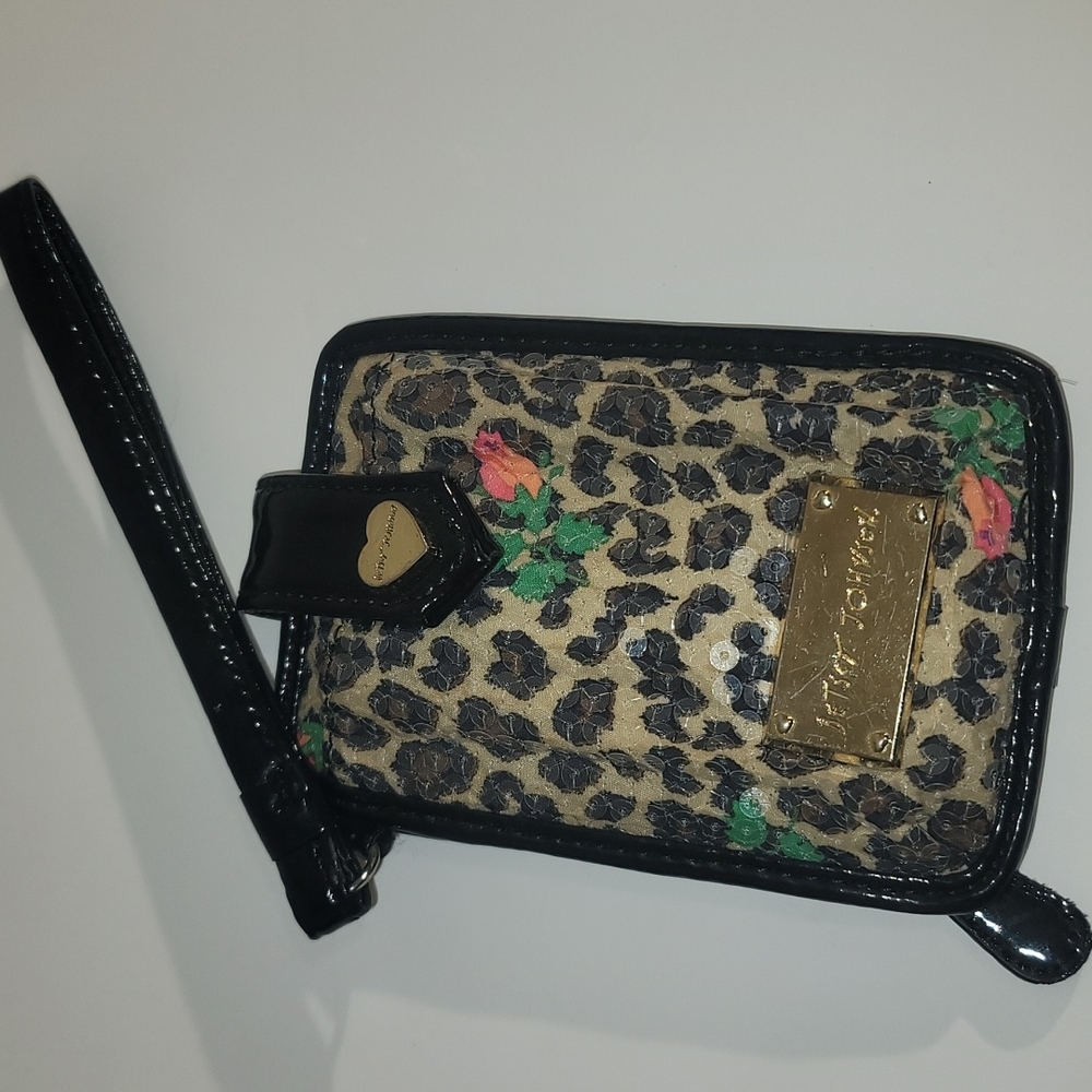 Betsey Johnson Floral Leopard Wristlet ID Holder GUC